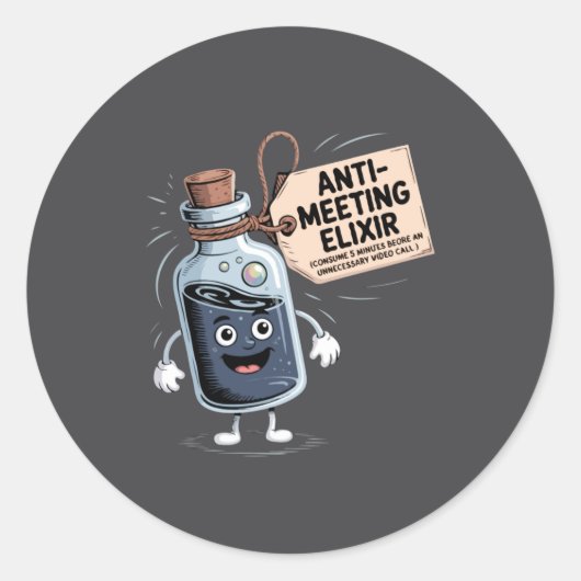 Funny Anti Meeting Elixir Retro Cartoon Office H Runder Aufkleber (Vorderseite)
