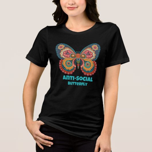 Funny Anti-Social Butterfly farbenfrohe Inspirivit Tri-Blend Shirt (Vorderseite)