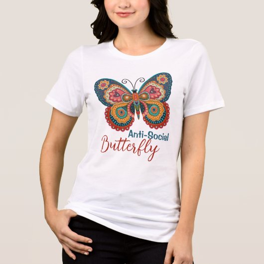 Funny Anti-Social Butterfly farbenfrohe Inspirivit Tri-Blend Shirt (Vorderseite)