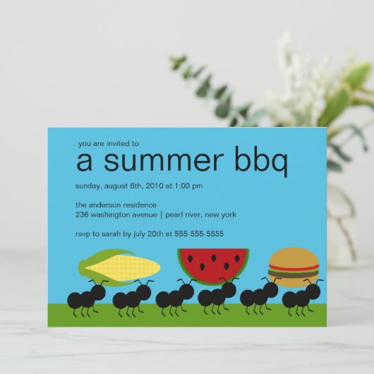 Funny ANTS Summer GRILLEN Bash Einladung (Stehend Vorderseite)