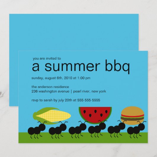 Funny ANTS Summer GRILLEN Bash Einladung (Vorne/Hinten)