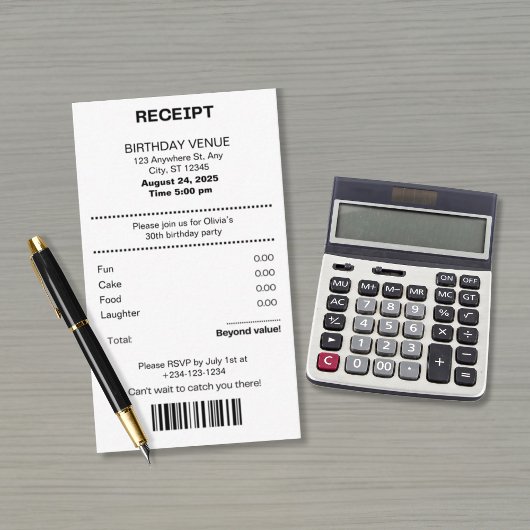 Funny, any age receipt theme Birthday invitation Begleitkarte