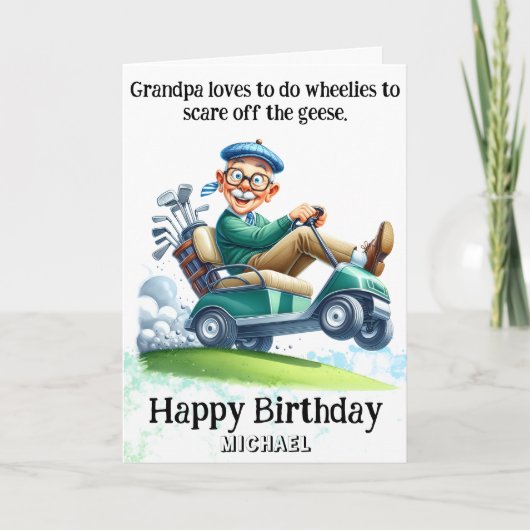*~* Funny AP94 Older Golf Cart Man Birthday Card Dankeskarte (Vorderseite)