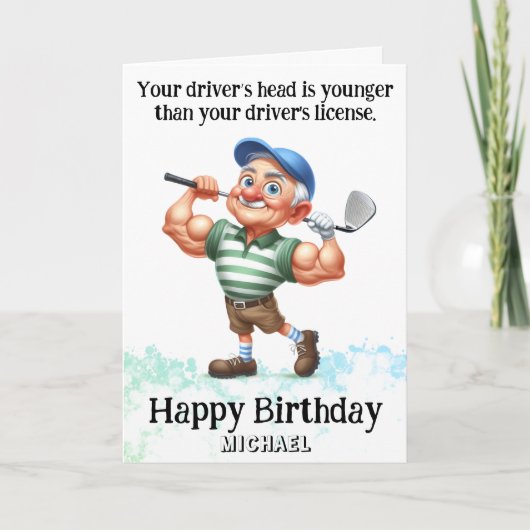 *~* Funny AP94 Older Golfer Man Birthday Card Dankeskarte (Vorderseite)