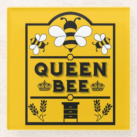 Funny Apiary Honey Queen Bee Glasuntersetzer (Vorderseite)