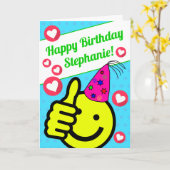 Funny Aquamarin Smile Gesicht Ihrem Namen glücklic Karte (Gelbe Blume)