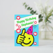 Funny Aquamarin Smile Gesicht Ihrem Namen glücklic Postkarte (Stehend Vorderseite)