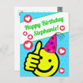 Funny Aquamarin Smile Gesicht Ihrem Namen glücklic Postkarte (Vorne/Hinten)