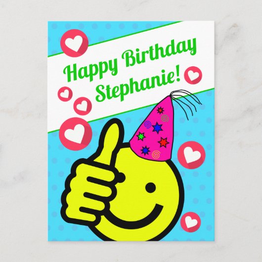 Funny Aquamarin Smile Gesicht Ihrem Namen glücklic Postkarte (Vorderseite)