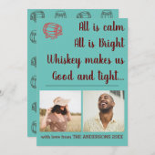 Funny Aquamarin Whiskey Weihnachts-Collage Feiertagskarte (Vorne/Hinten)