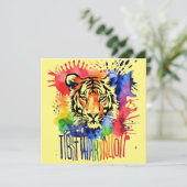Funny Aquarell bunter Tiger Save The Date (Stehend Vorderseite)