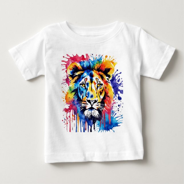 Funny Aquarell farbiger Löwe Baby T-shirt (Vorderseite)