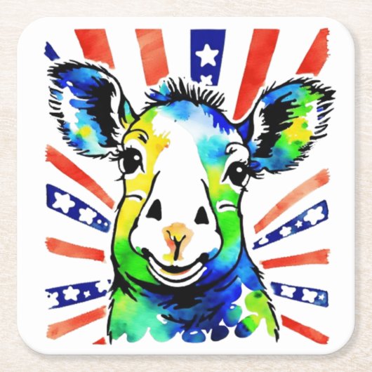 Funny Aquarell farbiges Schaf Rechteckiger Pappuntersetzer (Vorderseite)