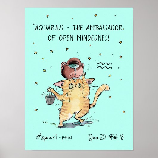 Funny Aquarius Poster Zodiac Cat Star Schild Poste (Vorne)