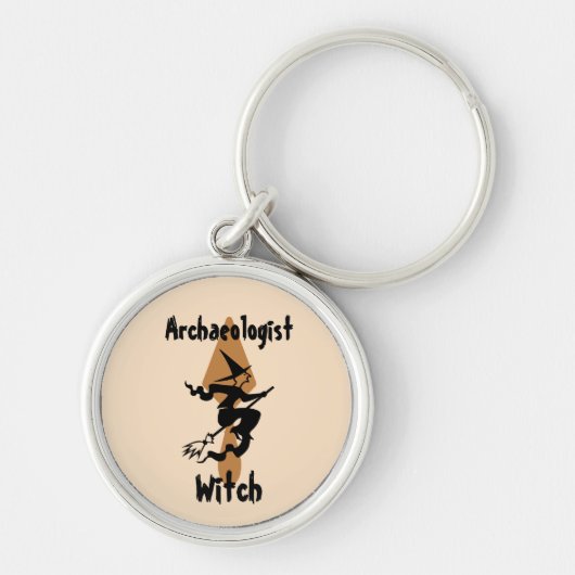 Funny Archaeologist Witch on a Broom and Trowel Schlüsselanhänger (Vorne)