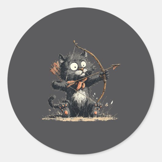 Funny Archer Cat With Bow And Arrow Graphic Costum Runder Aufkleber (Vorderseite)