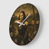 Funny Archery Mona Lisa Bow and Arrow Gift Große Wanduhr (Winkel)