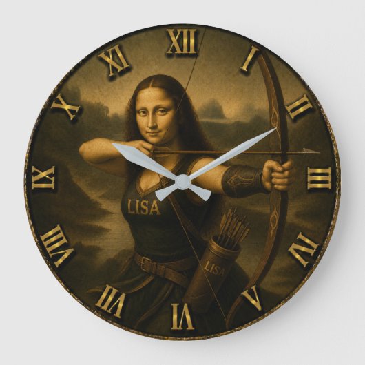 Funny Archery Mona Lisa Bow and Arrow Gift Große Wanduhr (Vorderseite)