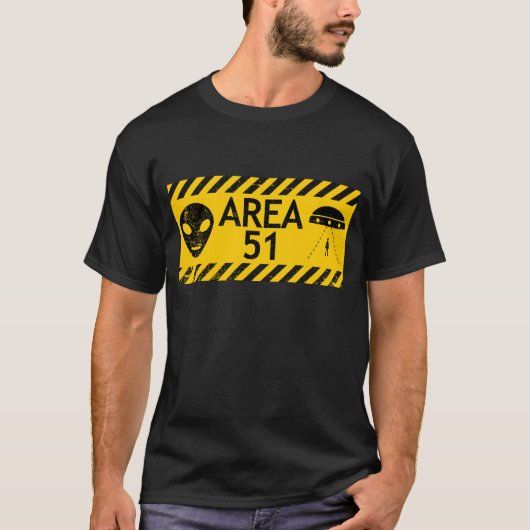 Funny Area 51 Alien Warning Sign Design Humor Tee (Vorderseite)