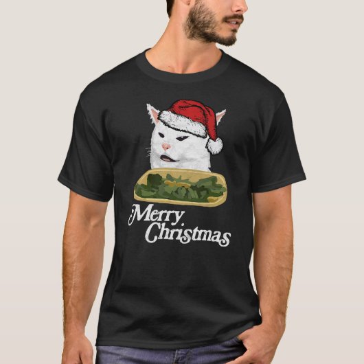 Funny Arguing White Cat Meme in Santa Hat Christma T-Shirt (Vorderseite)