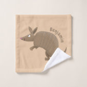 Funny armadillo Happy Cartoon Illustration Badhandtuch Set (Waschlappen)