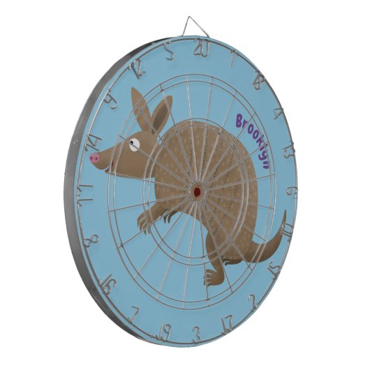 Funny armadillo Happy Cartoon Illustration Dartscheibe (Vorderseite Links)