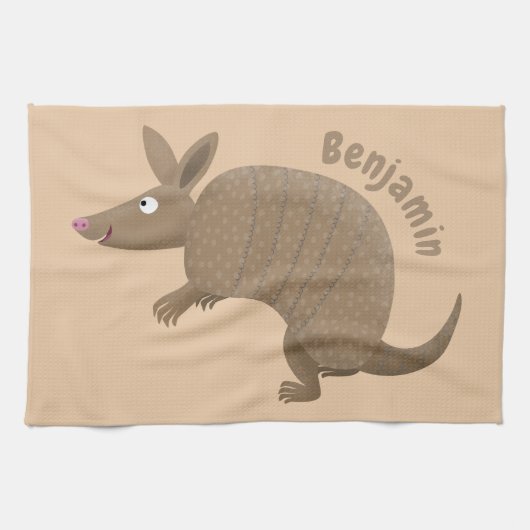 Funny armadillo Happy Cartoon Illustration Geschirrtuch (Horizontal)
