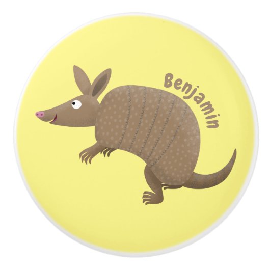 Funny armadillo Happy Cartoon Illustration Keramikknauf (Vorderseite)