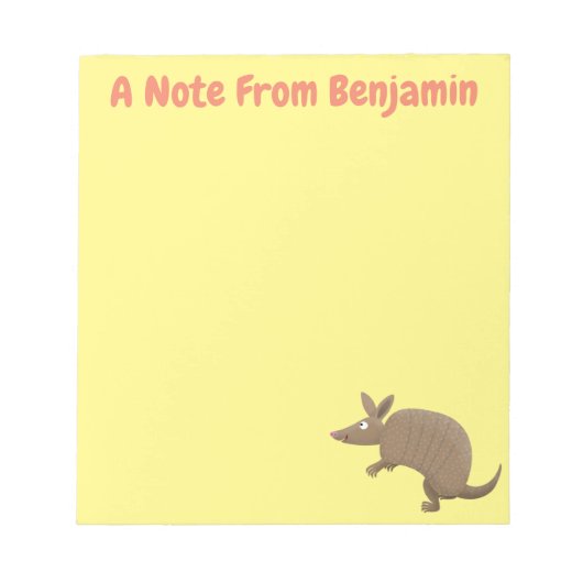 Funny armadillo Happy Cartoon Illustration Notizblock (Vorderseite)