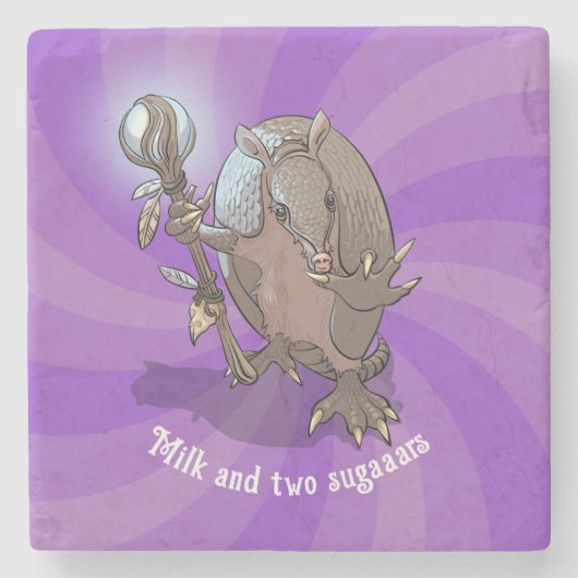 Funny Armadillo Milk & Two Sugar Hypnotic Cartoon Steinuntersetzer (Vorderseite)