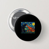 Funny Art Japanese Monster Kaiju In Van Gogh Starr Button (Vorne & Hinten)