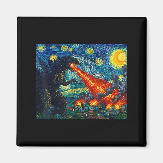 Funny Art Japanese Monster Kaiju In Van Gogh Starr Magnet (Vorne)