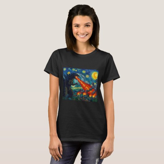 Funny Art Japanese Monster Kaiju In Van Gogh Starr T-Shirt (Vorne ganz)