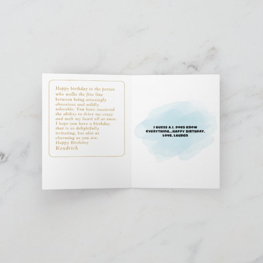 Funny Artificial Intelligence Boyfriend Geburtstag Karte (Innenseite)