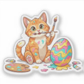 Funny Artist Cat Painting Easter Egg Messy Sticker (Vorderseite)