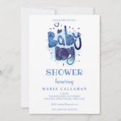 Funny Artistic Typografy Blue Baby Boy Showdusche Einladung (Vorderseite)