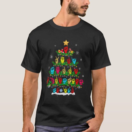 Funny Asl Tree Sign Language Xmas Deaf Pride Gesch T-Shirt (Vorderseite)