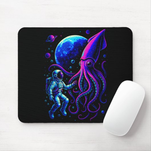 Funny Astronaut And Squid In Underwater Space With Mousepad (Mit Mouse)