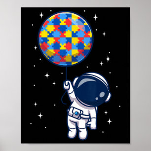 Funny Astronaut Bylloon Autismus Awareness Space L Poster