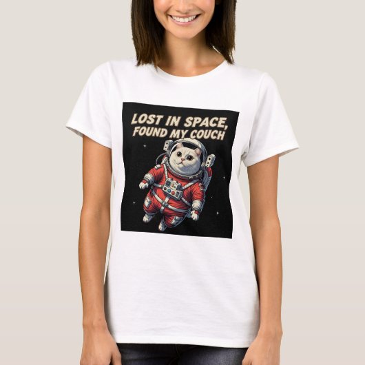 Funny Astronaut Cat T-Shirt: Lost in Space, Pet T-Shirt (Vorderseite)
