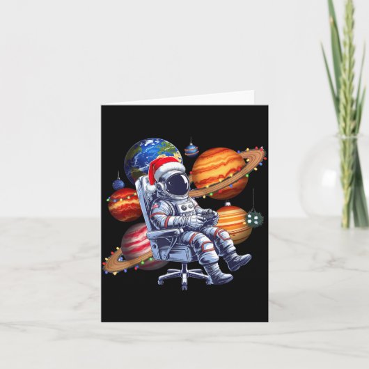 Funny Astronaut Christmas Space Lights Santa Hat P Karte (Vorderseite)