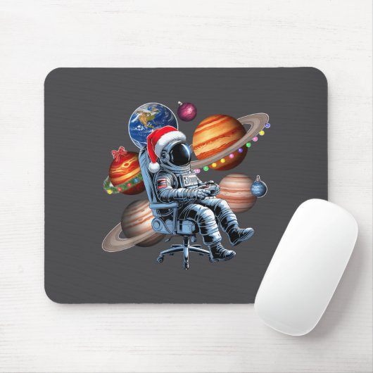 Funny Astronaut Christmas Space Lights Santa Hat P Mousepad (Mit Mouse)