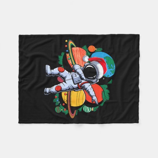 Funny Astronaut Christmas Space Planets Santa Hat  Fleecedecke (Vorderseite (Horizontal))