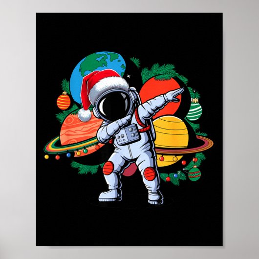 Funny Astronaut Christmas Space Planets Santa Hat  Poster (Vorne)