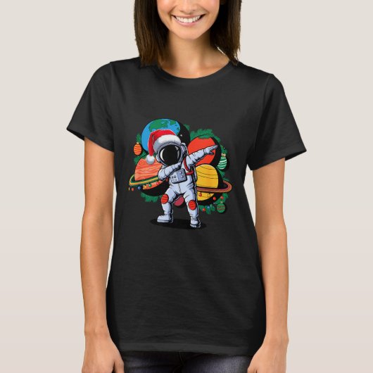 Funny Astronaut Christmas Space Planets Santa Hat T-Shirt (Vorderseite)