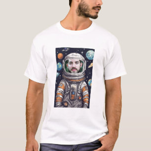 Funny Astronaut Face Cut Out Custom Vater Foto T-Shirt