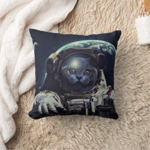 Funny Astronaut Kurzhaarkatze im Weltraum Kissen