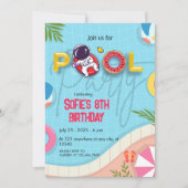 Funny Astronaut Pool Party Geburtstag Einladung (Vorderseite)