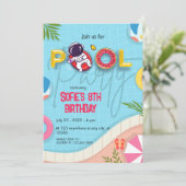 Funny Astronaut Pool Party Geburtstag Einladung (Stehend Vorderseite)