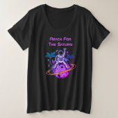 Funny Astronaut sitzt auf Saturn Große Größe T-Shirt (Design vorne)